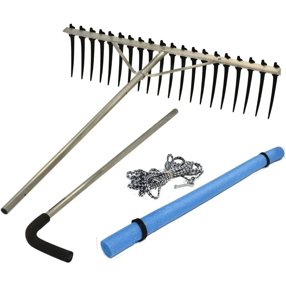مشط أعشاب مائي كبير جدًا للخدمة الشاقة على البحيرة والبركة برأس عريض 40 بوصة مع مجموعة تعويم قابلة للفصل مقاس 9 بوصات وحبل 25 قدم للتغرفة