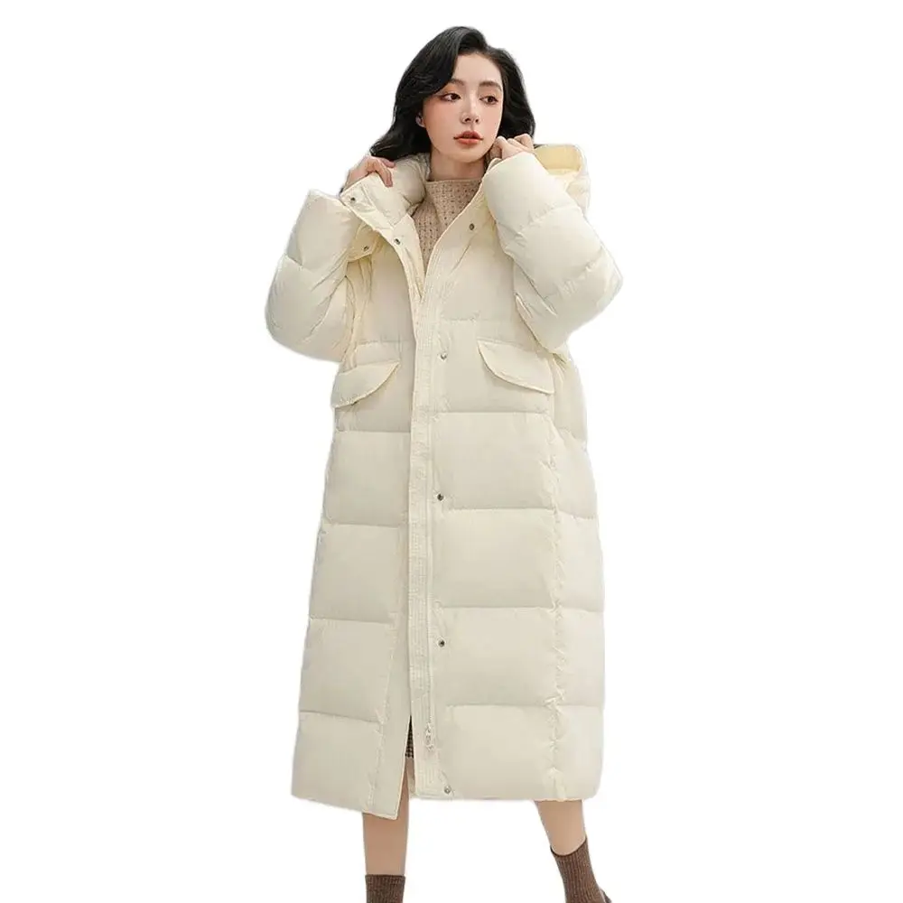 Duck Duck Down Jacket Women Over The Knee 2024 New Hooded Temperament Long 90 Cashmere Fashion Warm Coat Tide.