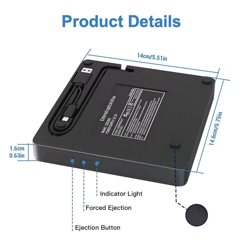 Reliable-External DVD Drive CD DVD -/+RW Player Burner Portable Optical Drive For Laptop PC Computer Notebook Windows 11 10 Mac,