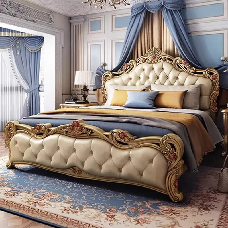 

Modern Gold Comforter Double Bed Luxury Platform Living Room Monster Double Bed King Size Twin Lit 2 Personnes Home Furniture