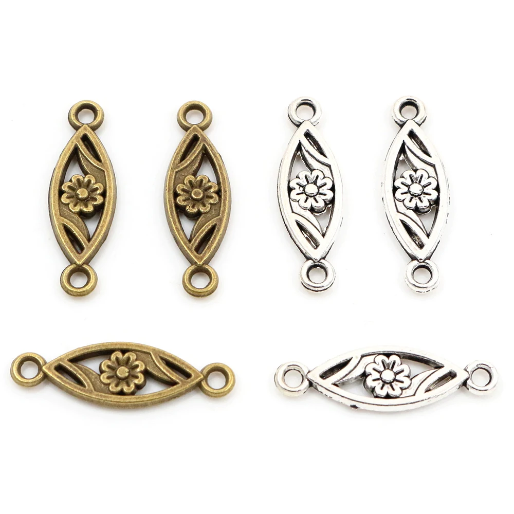 23x7mm 20pcs Antique Bronze and Antique Silver Plated Flower Style Connector Handmade Charms Pendant:DIY for bracelet necklace