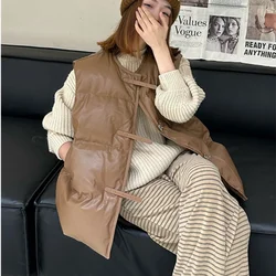 2024 Autumn Korean Style High-end PU Leather Vest for Women Autumn and Winter New Fashion Trend Warm Short Vest Jacket for Women