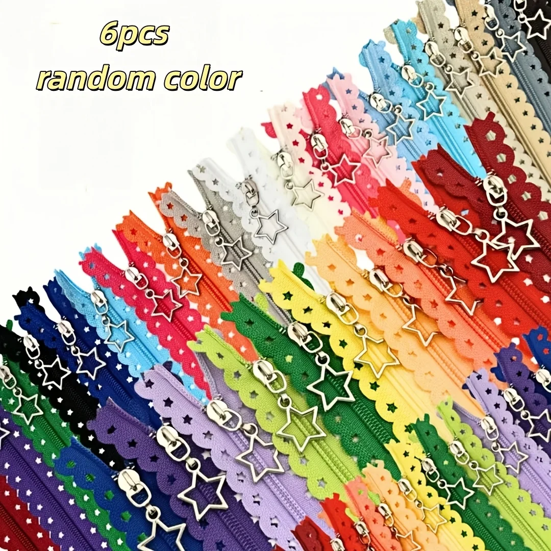 6-Piece Set of Random Color Five-Pointed Star Embossed Zipper Pulls for DIY Handmade Bag Making