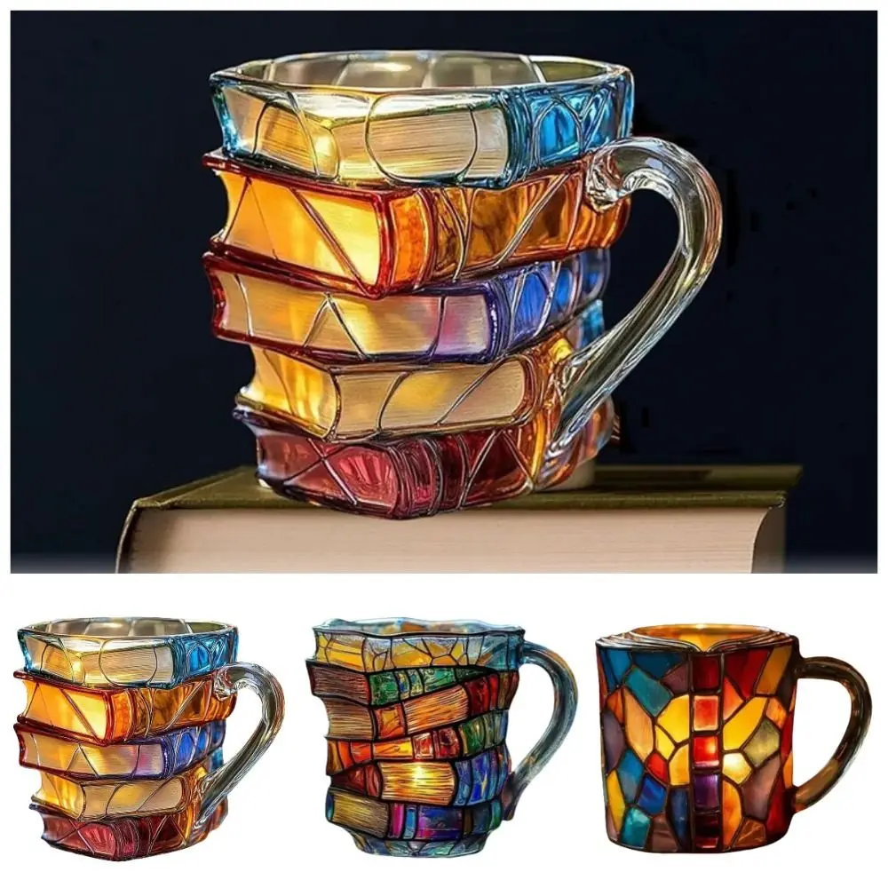 

Creative 3D Book Stack Coffee Mug Resin Stacked Books Shape Novelty Coffee Mug with Stainless Steel Inner Liner 11oz Capacity