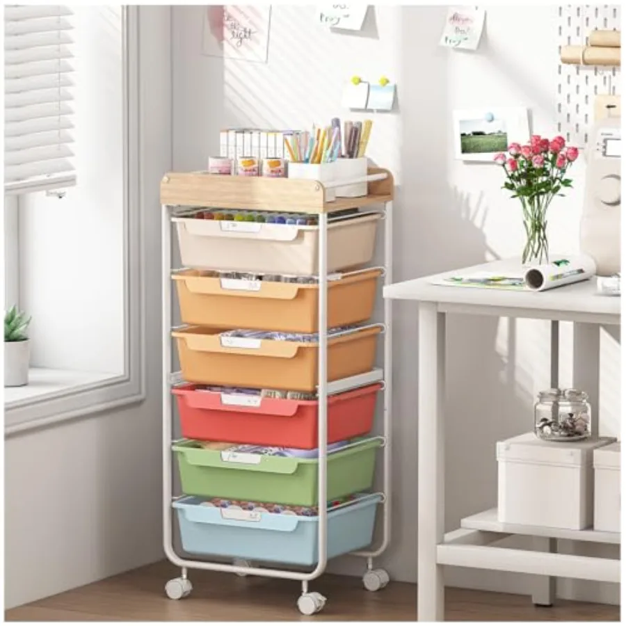 

Rolling Cart with 6 Drawers, Utility Storage Cart with Drawers, Art Craft Organizers and Storage, Makeup Organizer with Wooden