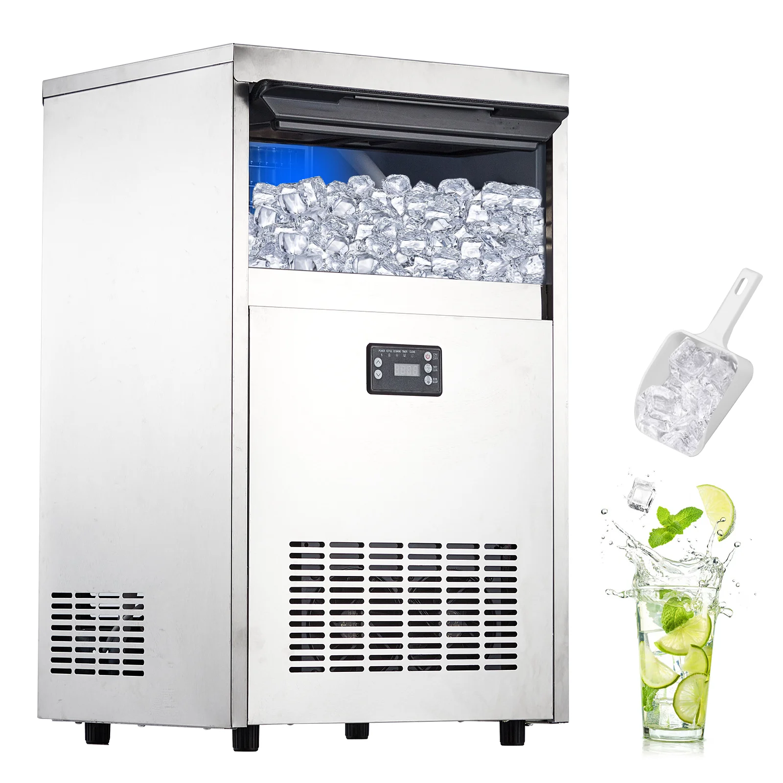 

Commercial Ice Maker Machine 250W, Freestanding/Under Counter Stainless Steel Ice Machine for /Bar/Cafe/Shop/Home/Office