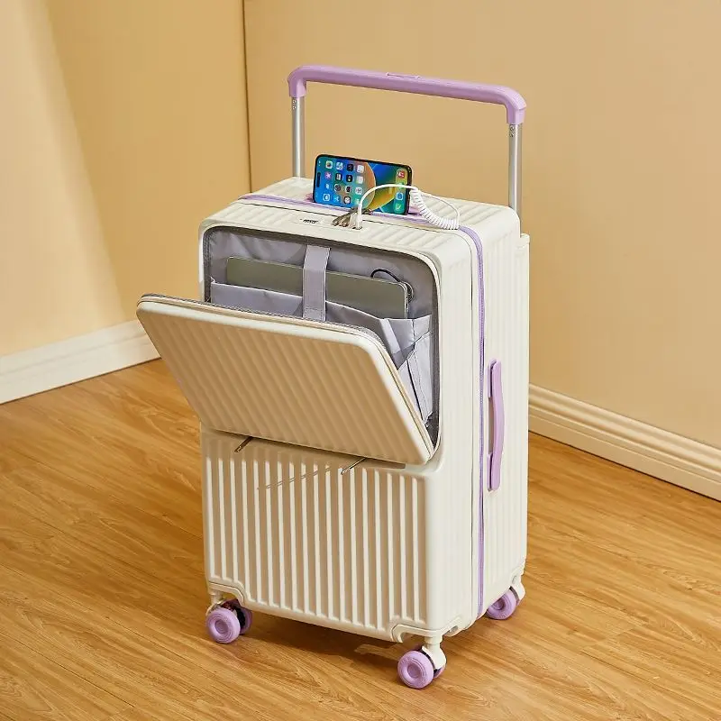 

New Wide Tie Rod Luggage Front Opening Laptop Bag Multifunctional Travel Suitcases 20 inch Cabin Bag Large Size Trolley Case