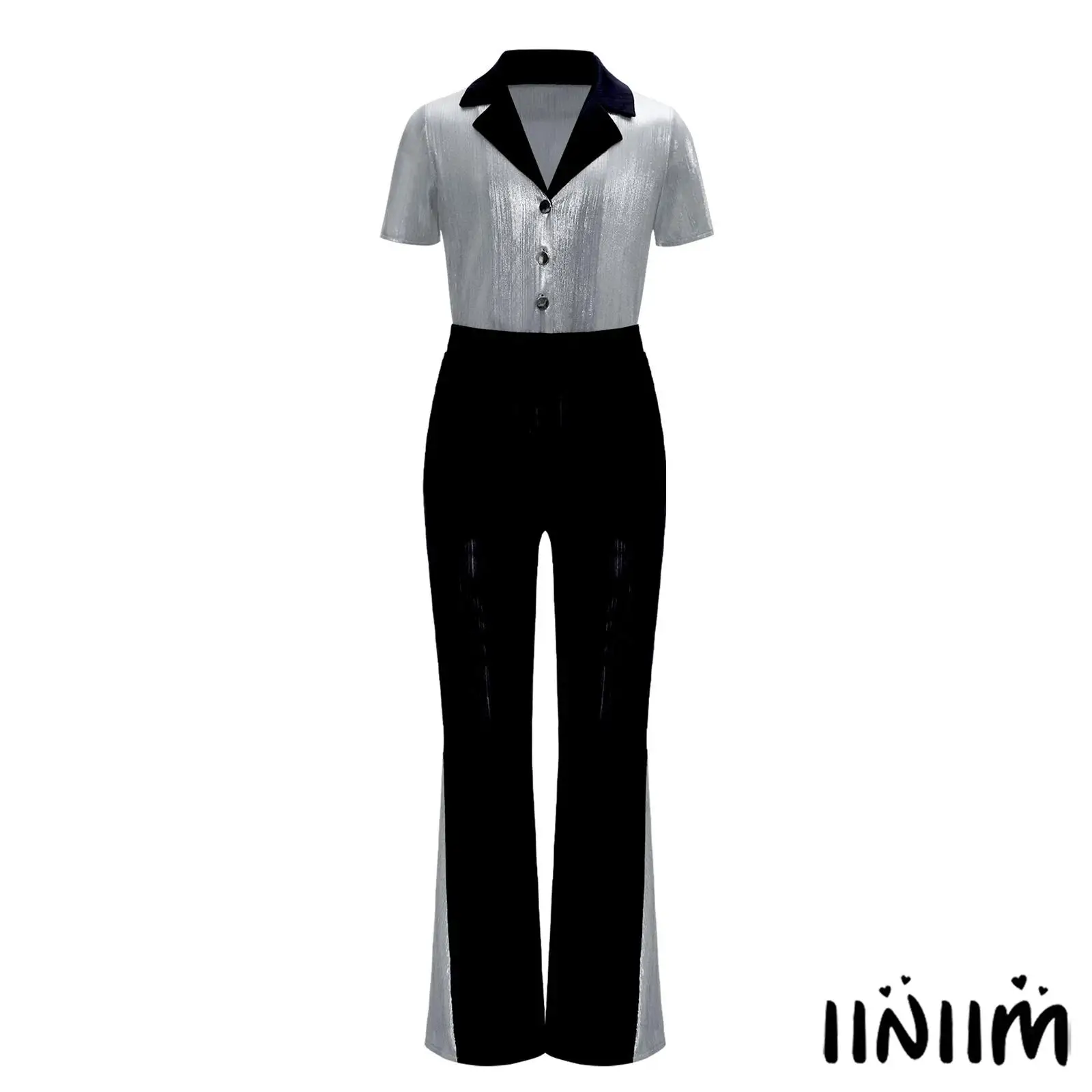 

Boys Groovy 70s Costume Set Short Sleeve Shirt with Flared Trousers Stretch Waist Retro Disco Theme Party Night Dance Outfit