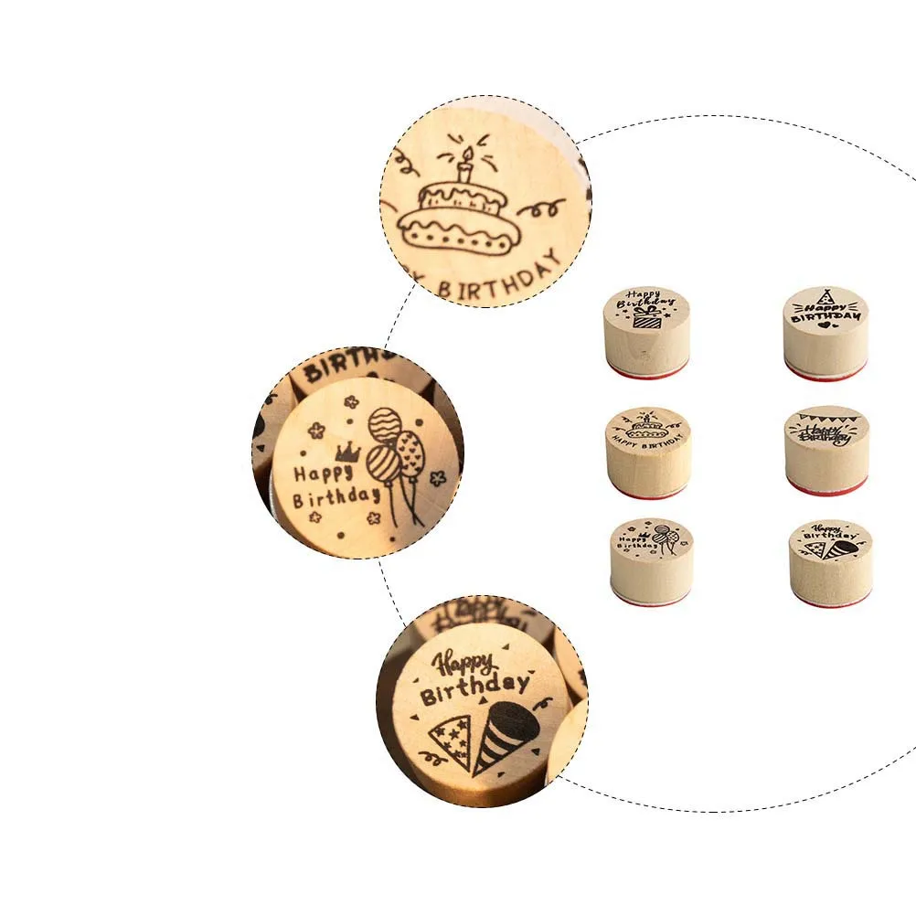 SEWACC 6개입 우드 스탬프 세트 스크랩북 카드 제작 장식 공예 프리미엄 창의적 다이어리 스탬프