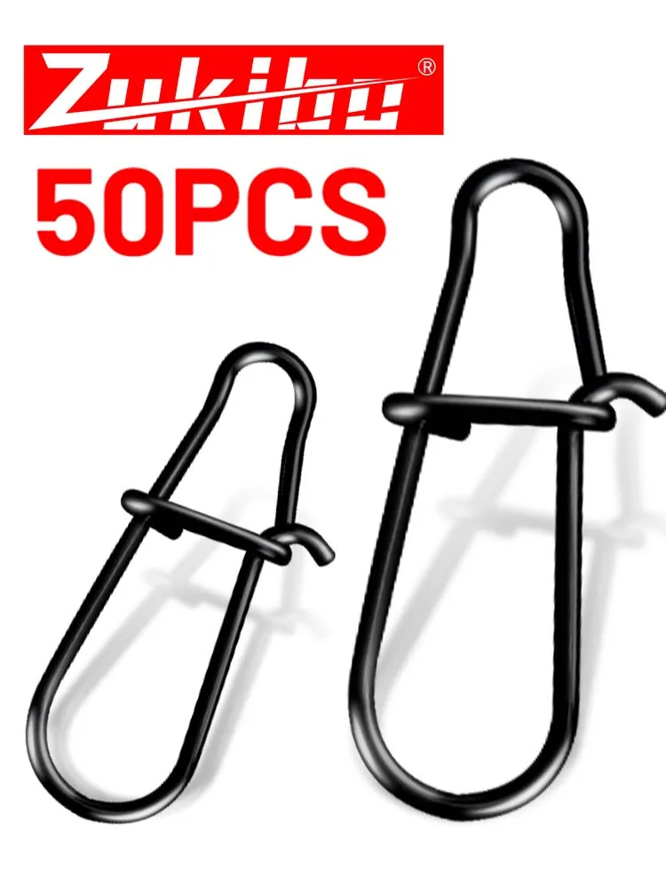 ZUKIBO 50PCS/100PCS Matte Black Fishing Duo Lock Snaps Wytrzymałe klipsy ze stali nierdzewnej do przynęt Crankbaits Bass — 2