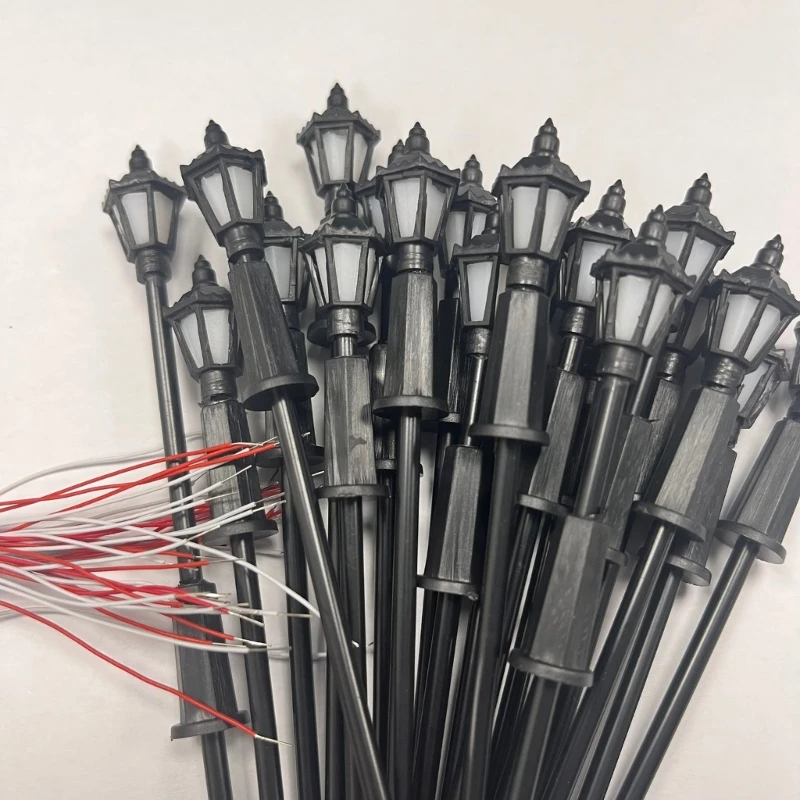 20pcs รูปแบบ Lamppost รุ่นโคมไฟรถไฟรถไฟทิวทัศน์ตารางสงครามเกม DIY ชุดโคมไฟ 3V ไฟขนาดเล็ก