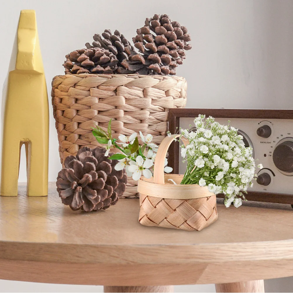

10pcs Mini Wood Basket Small Woven Ornament For Wedding Party Decor Play Farmhouse Christmas Birthday Hanging Decoration