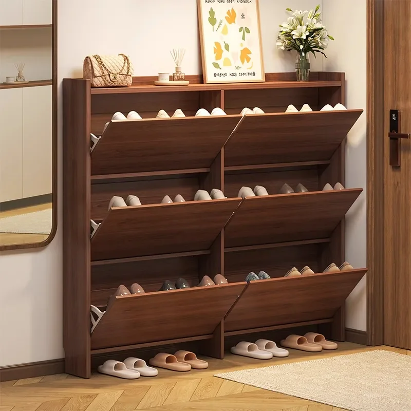 Ultra Thin Wall Mounted Shoe Cabinet Narrow Entryway Storage Rack Multi Layer Tipping Bucket Large Capacity Indoor Organizer