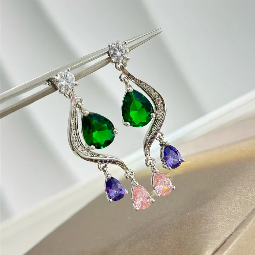 

Серьги-капельки из 100% стерлингового серебра 925 пробы с цирконием AAA, изумрудные серьги с кисточками для женщин, ювелирные изделия