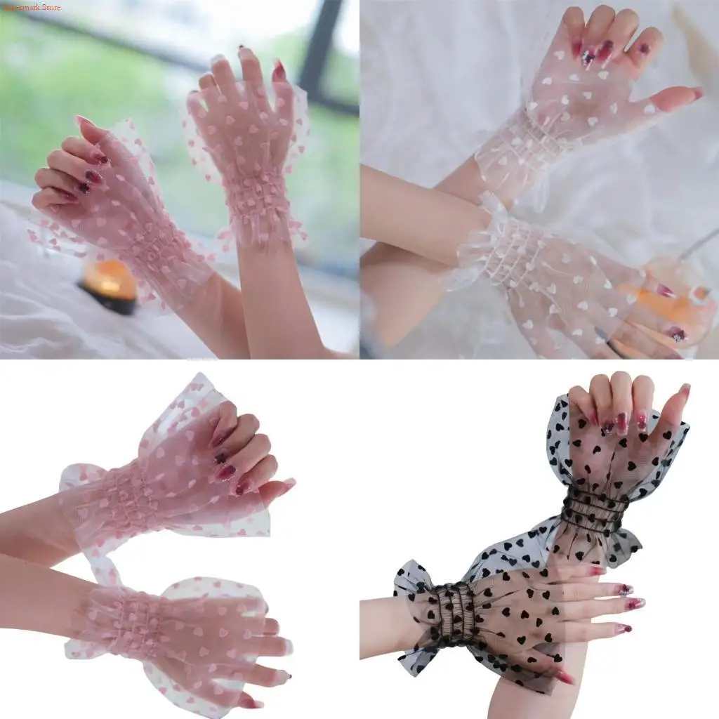 

Q5We Sheer Nails Art Arm Covers Heathable кружевная фотография Prop Heart украшен