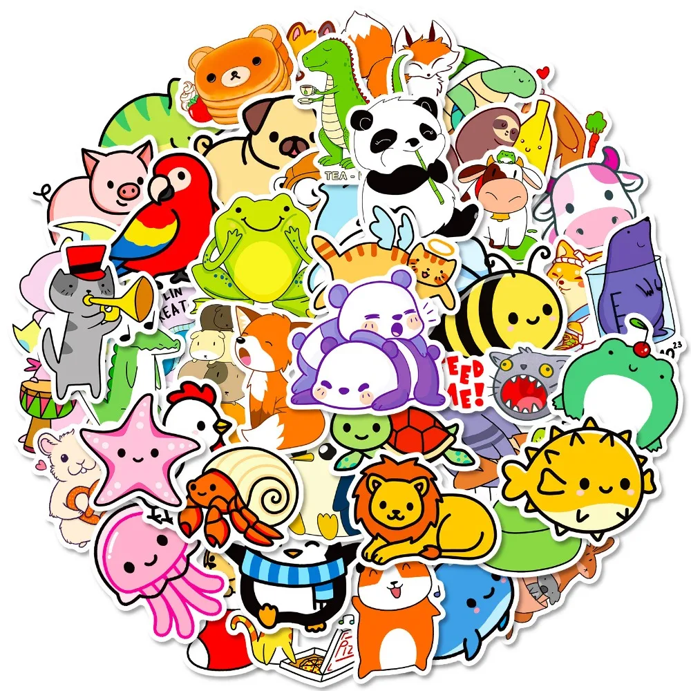 50pcs Cute Animal Sticker Waterproof Vinyl Decals DIY Laptops Water Bottles Phones Decorative Stickers Perfect Kid Toy Gift