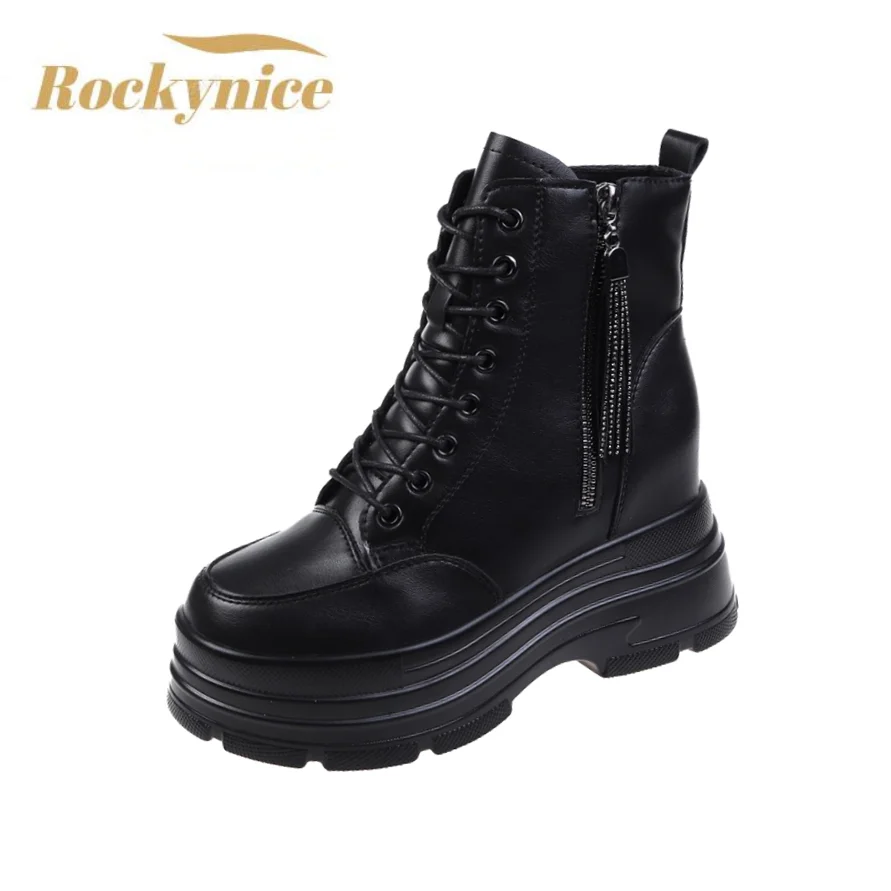 

Women Autumn Platform Ankle Boots 2022 Women Winter Warm Fur Chunky Shoes Lace-up Tennis Sneakers Woman Leather Boots Mujer 6CM