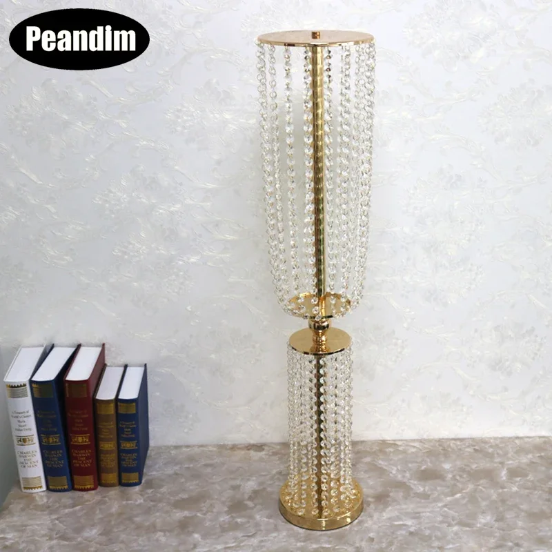 PEANDIM Luxury Gold Crystal Wedding Table Centerpieces Candle Stand Party Road Lead Flower Rack 100cm Height 10pcs/lot