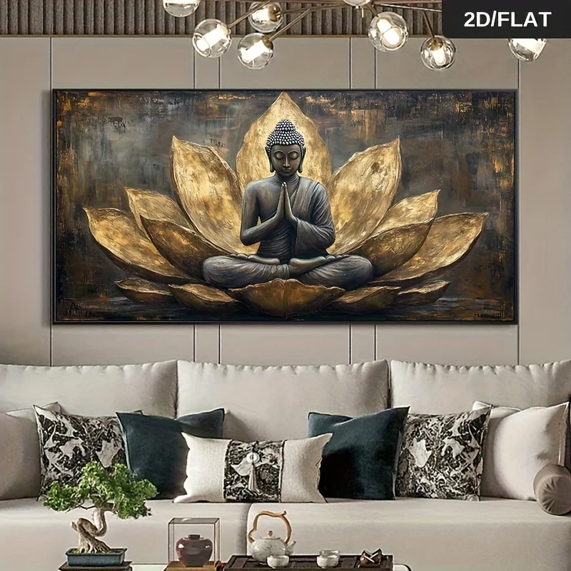 

1pc Unframed Modern for Lotus Buddha Statue Canvas Wall Art High Quality Print Large Size Canvas Painting Meditation Room Accent