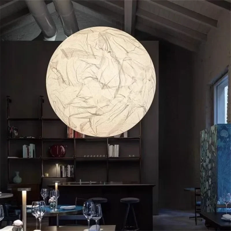 

2025 Moon Suspension Lamp Nordic White Paper Globe Lamp Restaurant Chandelier Bedroom Study Room Villa Duplex Building Staircase