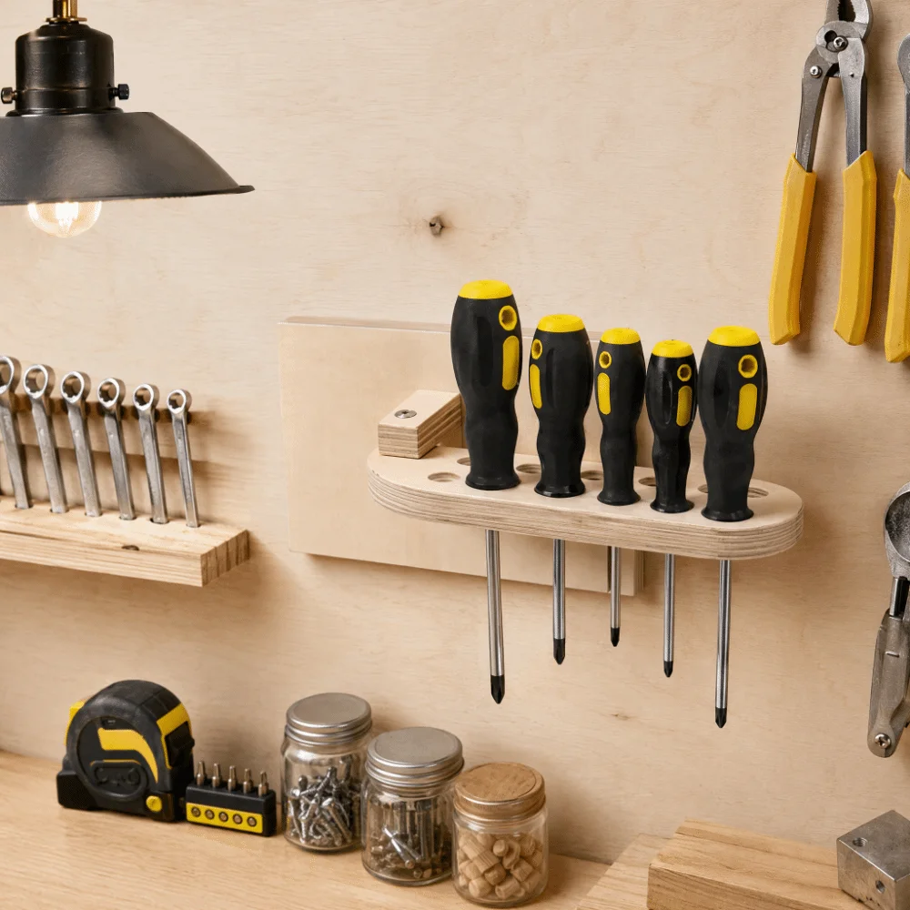 Workshop Tools Wood - Wieszak na śrubokręty montowany na ścianie,