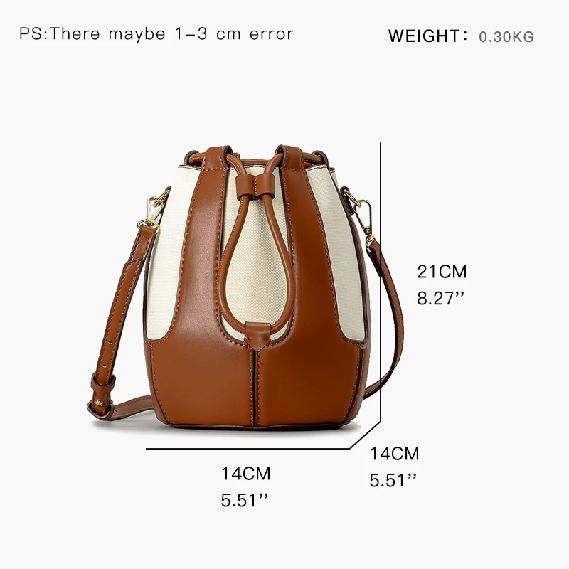 MABULA PU Spliced Canvas Unique Bucket Bag Brand Luxury Design Stylish Shopping Pouch For Women Drawstring Pocket Crossbody Bag