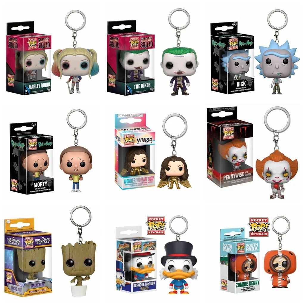 FUNKO POP Guardianes de la Galaxia Groot Joker Morty Llavero de juguete Escuadrón Suicida Alien Figuras de acción de vinilo Juguetes para niños Regalo
