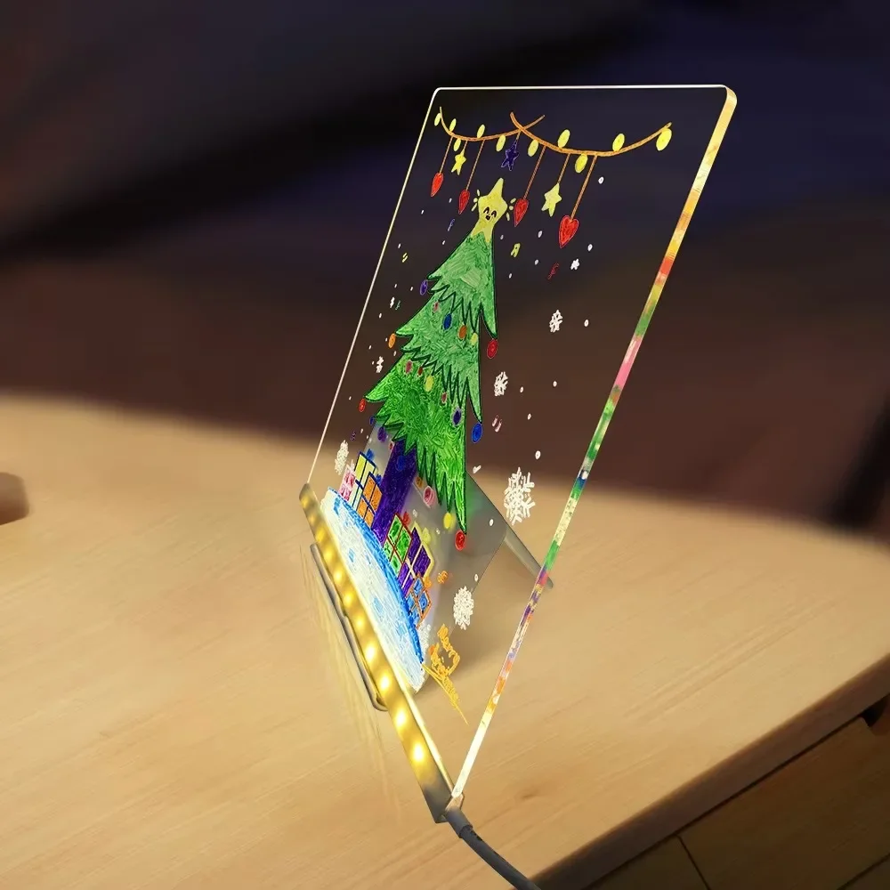 LED Note DIY Acrylic Message Children‘s Drawing Board With Night Light Colorful Pens Kids Persent Birthday Gift_maomaolike.com