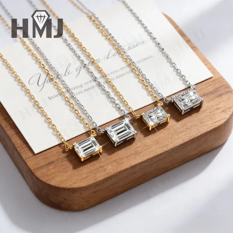 1ct/2ct D Color Moissanite Necklace Emerald/Radiant Cut 925 Sterling Silver Fine Jewelry Gift for Her Graduation Anniversary