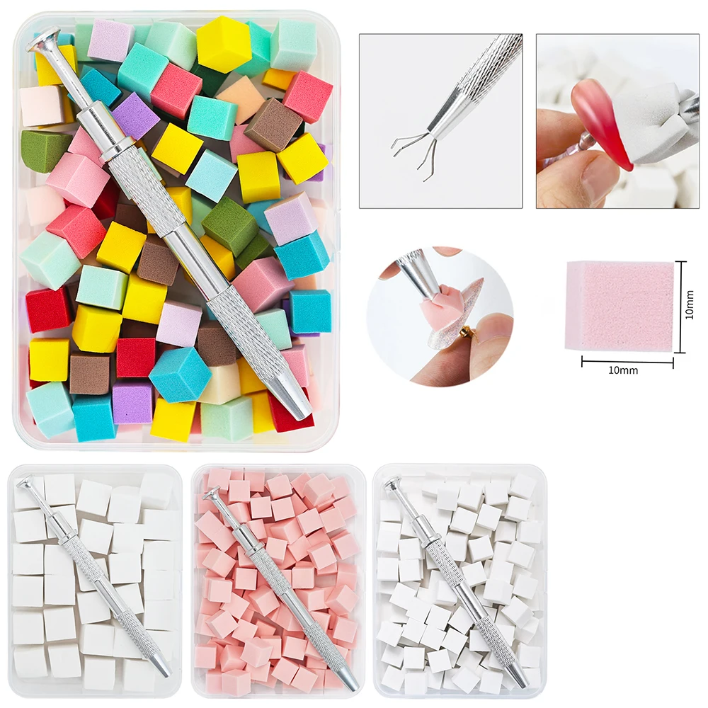 100Pcs Mini Soft Nail Sponge With Grabbing Pen Ombre Nail Art Brush Professional Manicure Painting Gradient Accessories Supplies