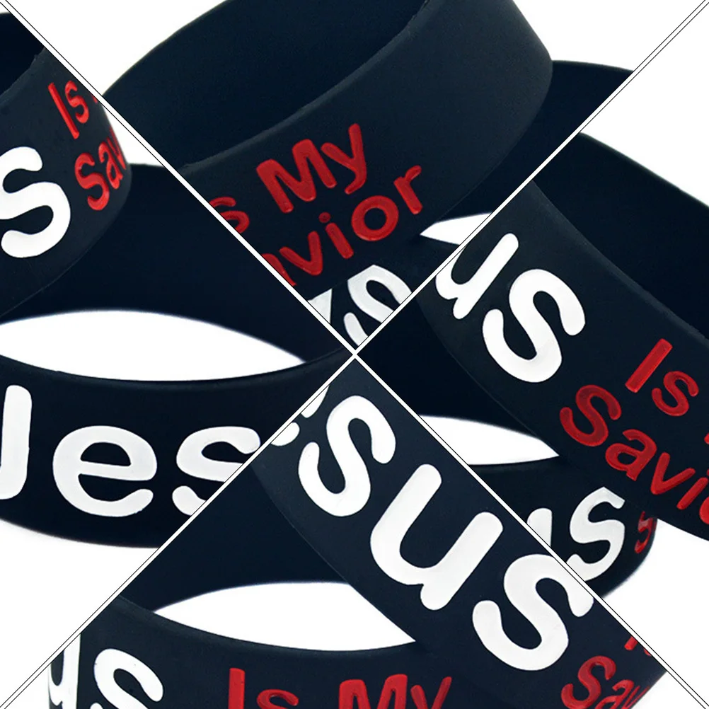 

2Pcs Savior Silicone Bracelet Black Printed Wrist Band for Men Women Stylish Lightweight Unisex Wearable Affirmation