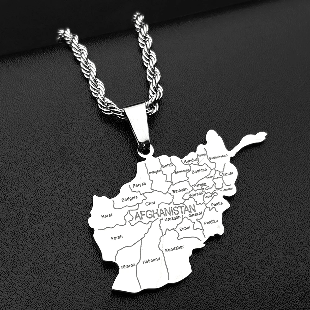 Afghanistan map province names pendant necklace
