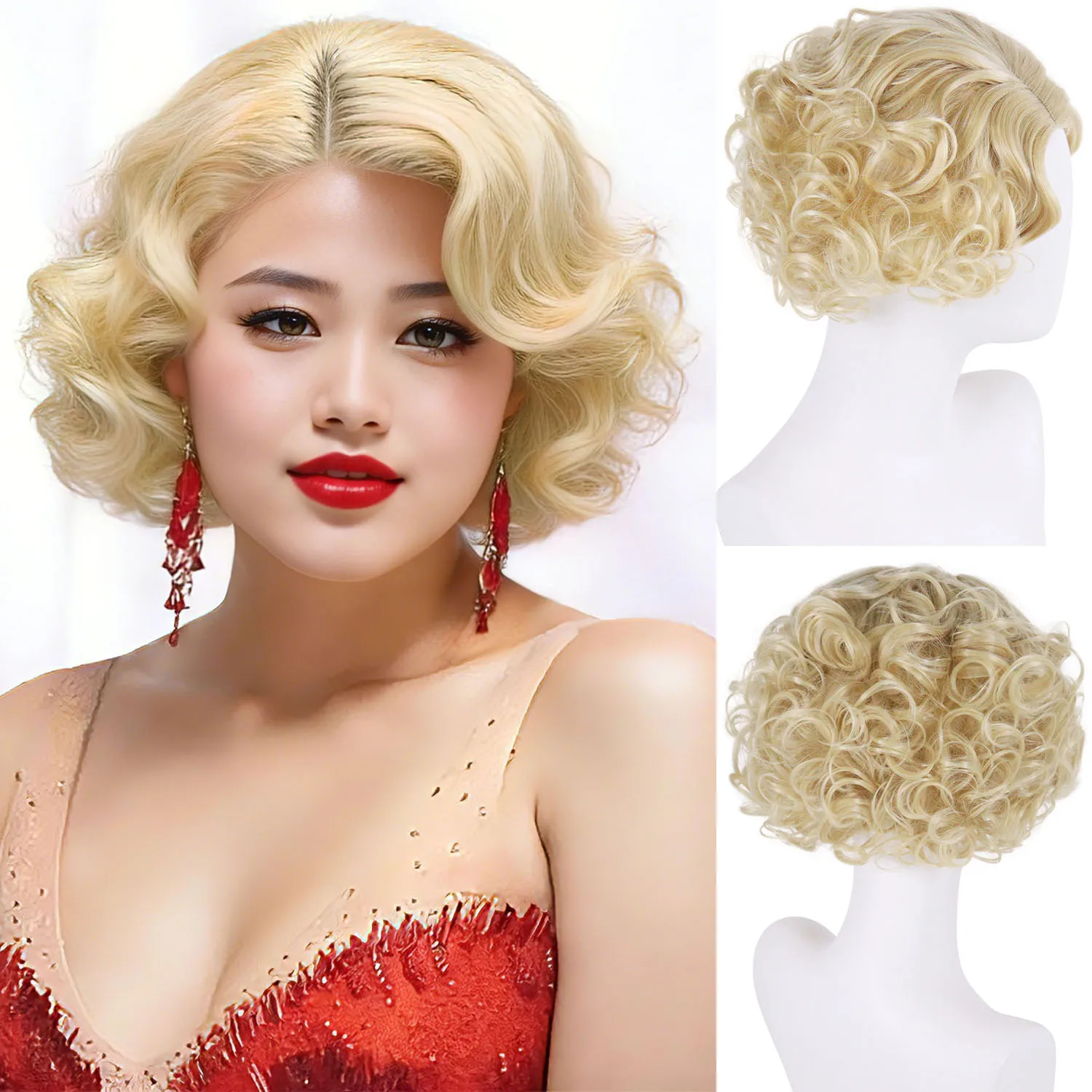 

Synthetic Mommy Wigs Blonde Curly Short Wig for Women Halloween Costume Cosplay Wig Luxury Blonde Deep Wave Wig Heat Resistant