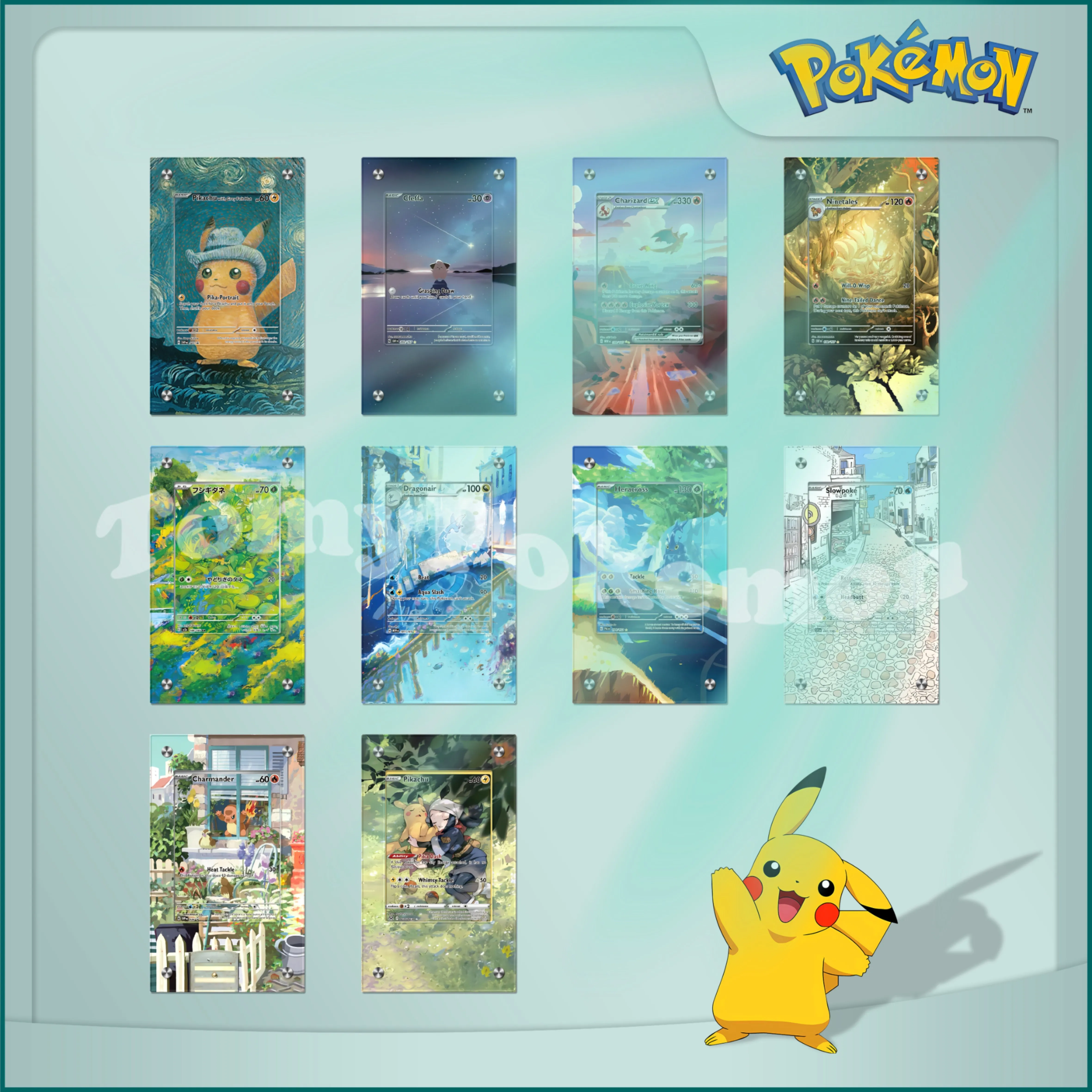 أنيمي بطاقة الطوب إطار الصورة متحف فان جوخ بيكاتشو تشارجر الاكريليك بطاقة الطوب إطار صور PTCG هدية لعبة لا تشمل البطاقات #1