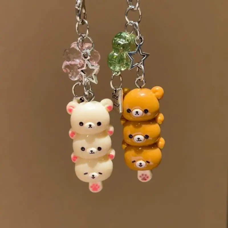 Kawaii Gourd Rilakkuma Korilakkuma Four Leaf Clover Keychain Backpack Decoration Pendant Lovers Mobile Phone Chain Girl's Gift