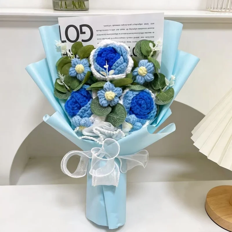 Künstliche Häkelrosen Fertige Gestrickte Blumensträuße Kreative Weihnachts-, Geburtstags-, Valentins- und Abschlussgeschenke – Detail 2