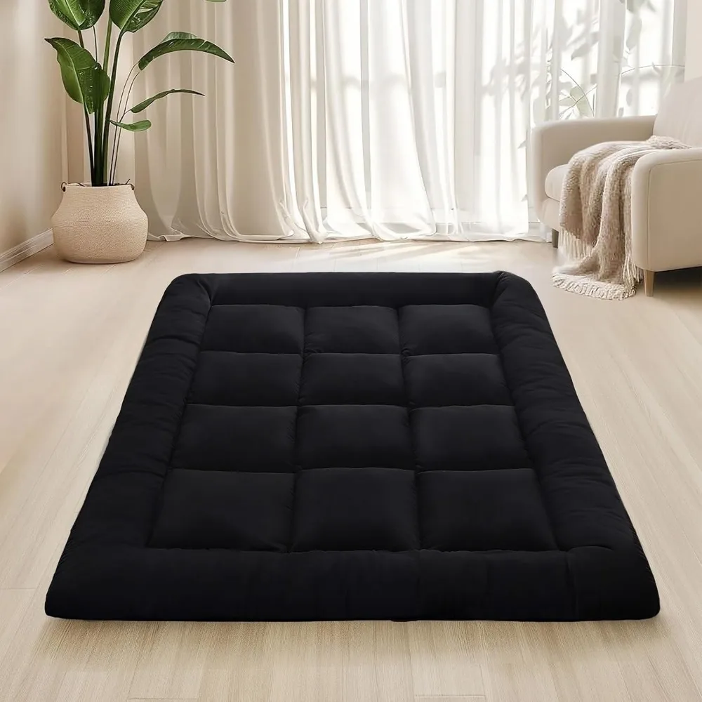 

Japanese Floor Mattress Foldable & Portable Roll Up Futon Mattress 3" Black Tatami Mat for Adult and Kids,Shredded Memory Foam F