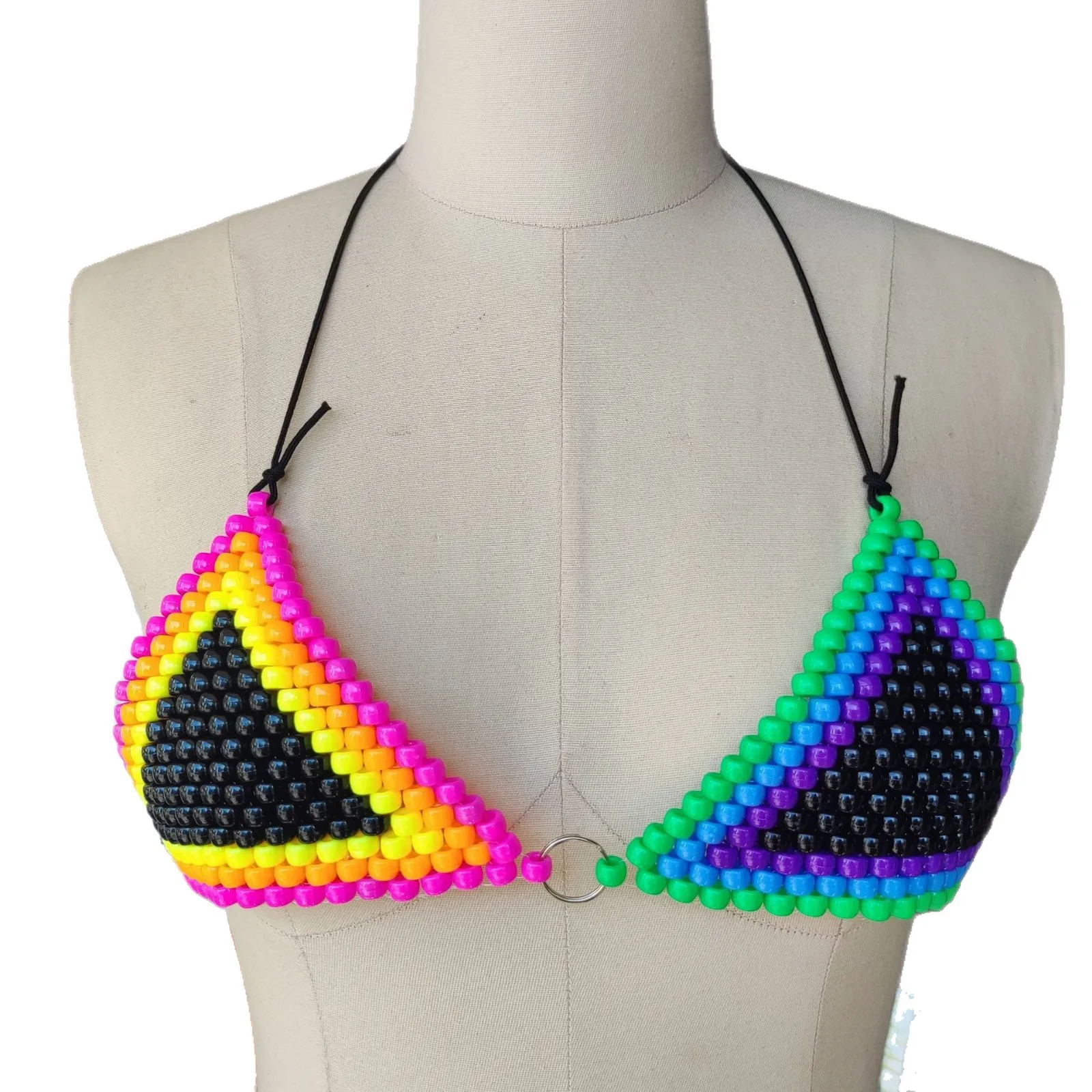 Hot Girls Beaded Blank Cup Kandi Bra 2025 Rainbow Harness Rave Bralette Music Concert Festival Top Handcrafted Kandi Bikini Top