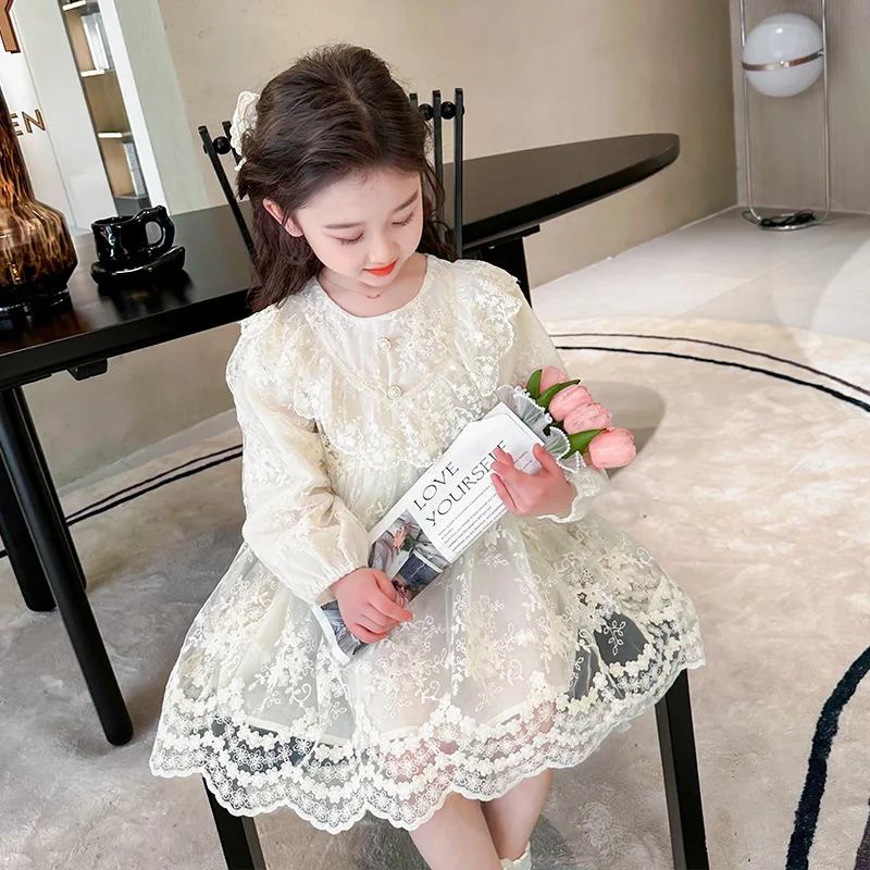 

Girls' ruffle leaf lace skirt 2024 spring and autumn the new fashionable children's clothing baby girl casual princess skirt