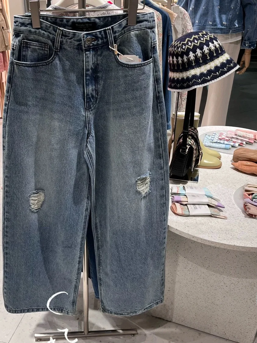 

Spring Summer New Women's Loose Wide Leg Jeans Slimming Versatile High Waist Long Pants Wear Resistant Straight Cut Zipper Cl...