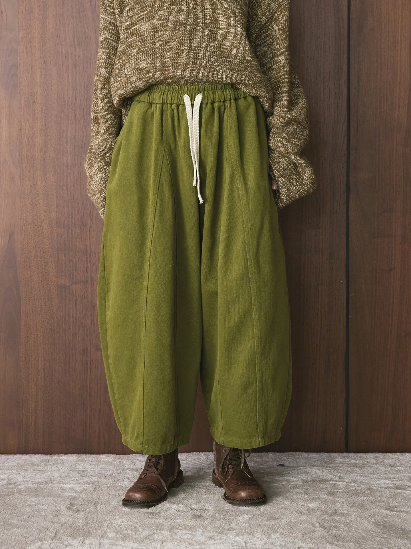 

Новые зимние корейские ретро модные флисовые повседневные брюки с эластичным поясом и шнурком свободного силуэта для женщин