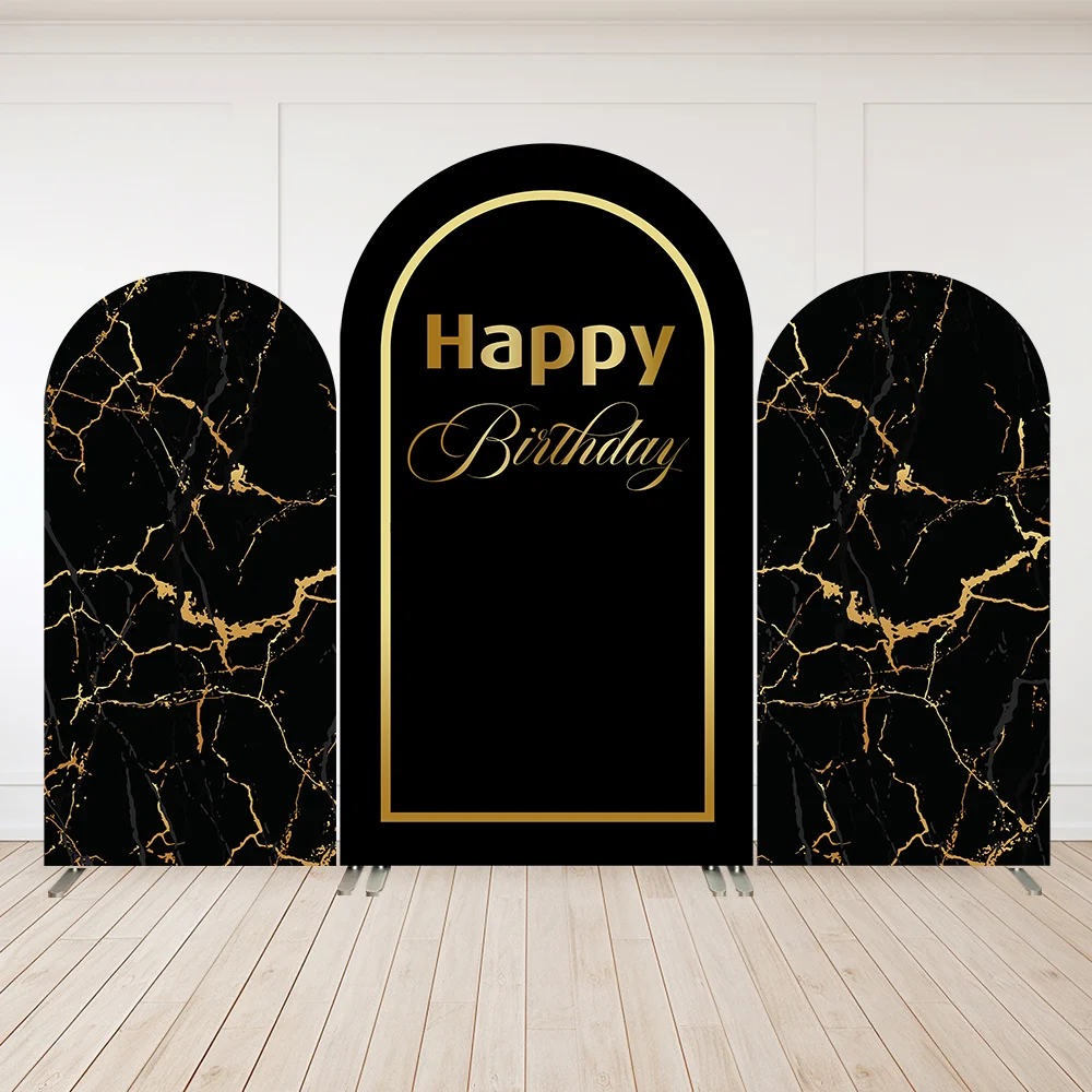 Black and Gold Marble Theme Arch Cover Backdrop for Birthday Decoration Party Supplies Wedding Party Chiara Arched Wall Banner