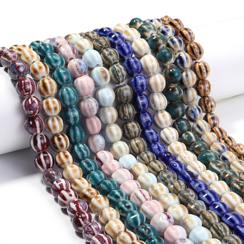 28 Stück/Streifen 11,5 mm Keramikperlen Kürbisstreifen Bunte Glasurperlen Handgefertigte Porzellanperlen für Schmuckherstellung Diy Armband