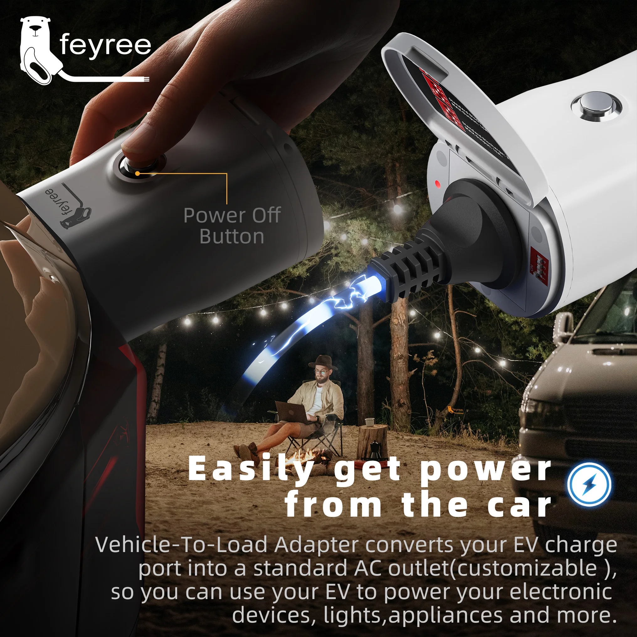 Feyree  Protection & Power Light - Adjustable Switch for Chinese EV Cars V2L for Camping UseGB/T EV Discharge Adapter with Temp