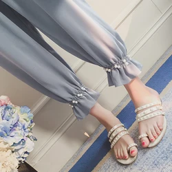 Fashion Solid Color Shirring Beading Elastic High Waist Pants Women's Clothing 2024 Spring Summer New Loose Sweet Cropped Pants