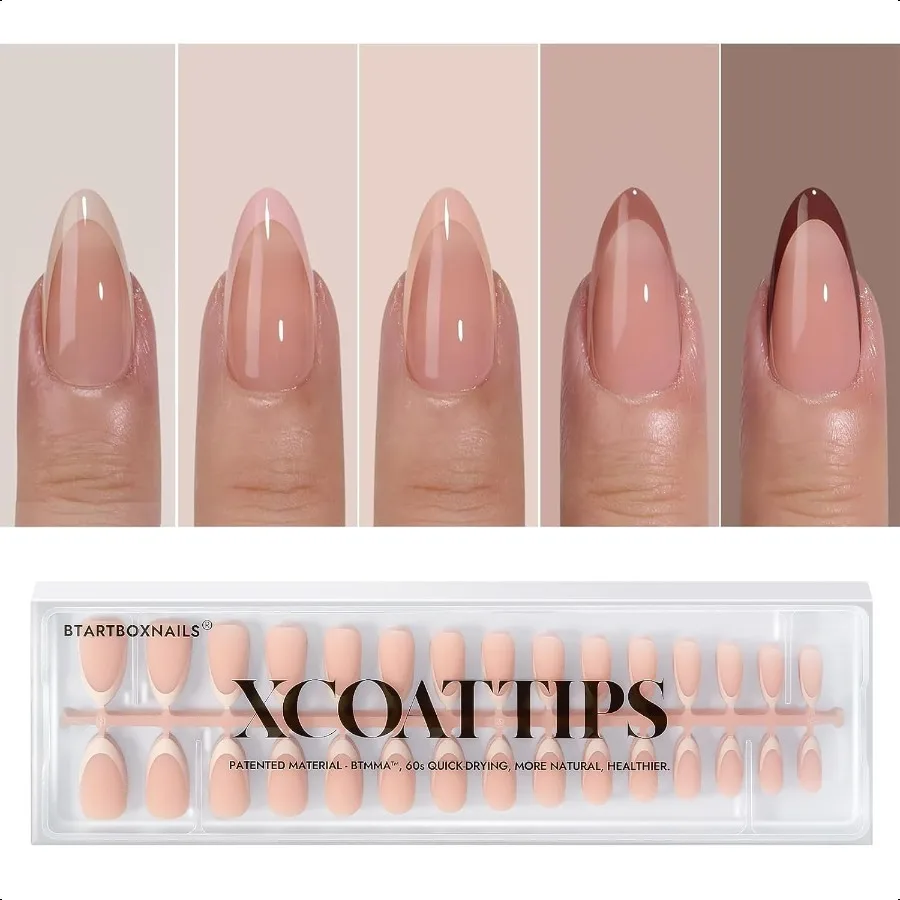 

XCOATTIPS Fall Pr on Nails French Tip Pr on Nails Средние миндалевидные кончики ногтей Накладные ногти Тонты кожи Мягкие гелевые ногти Soak Off Acryli