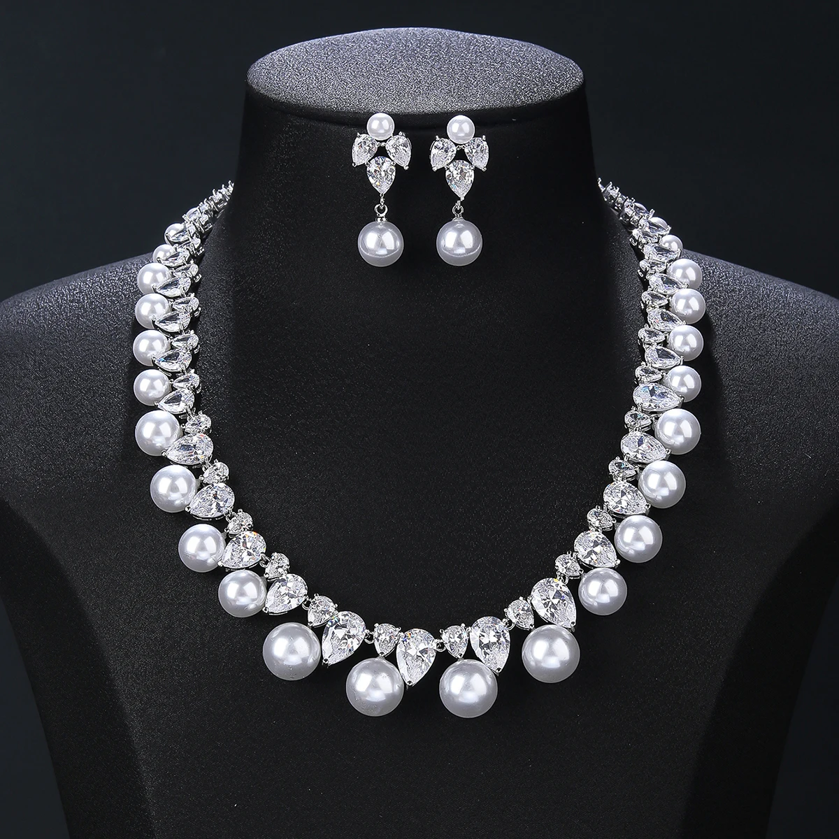 

Luxury Water Drop Cubic Zirconia Pearl Necklace Woman Wedding Choker CZ Necklace Bridal Jewelry Set Bridesmaid Gift CN10243