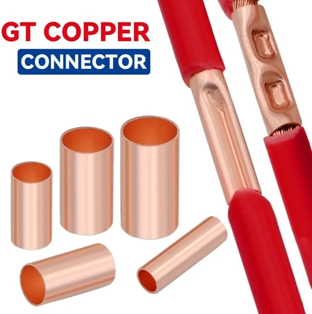 GT Copper Connecting Pipe Connector Tube Wire Joint Cold Crimping Terminal Cable Lug Ferrule Non Insulated Electrical Connectors