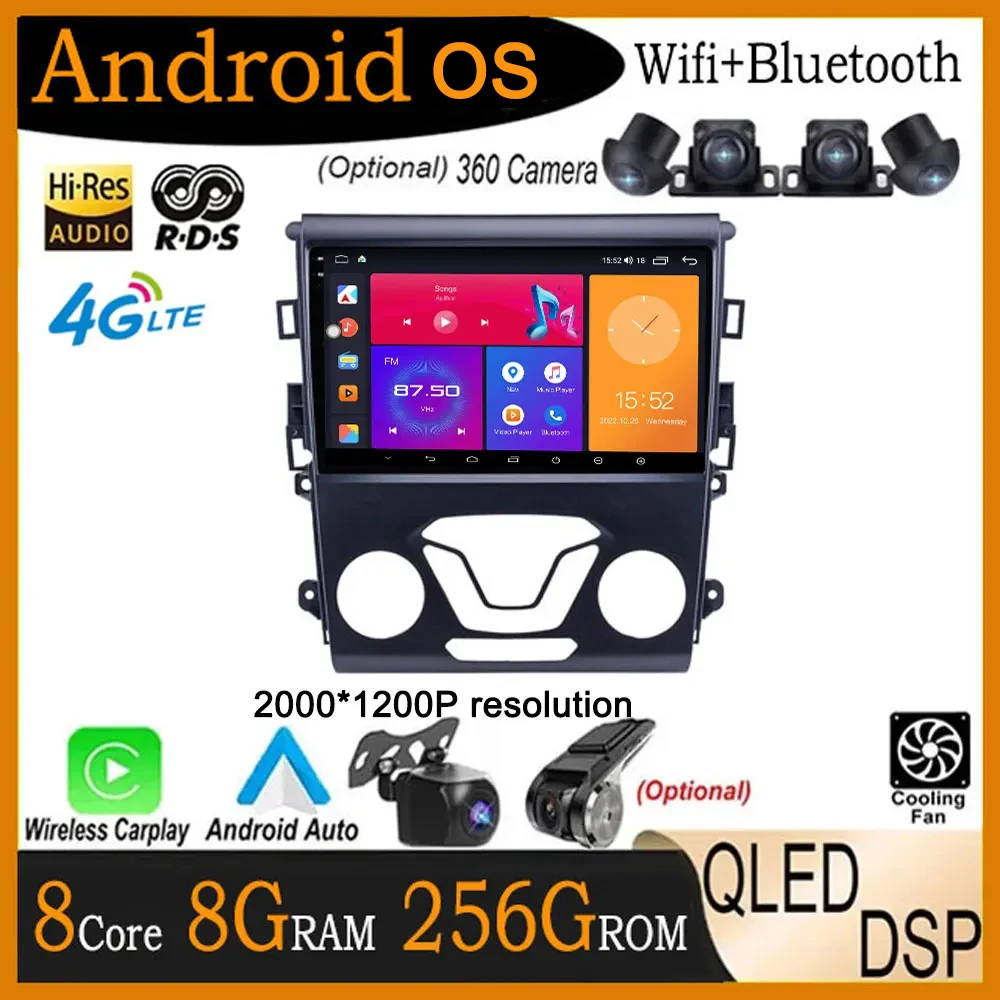 

9" QLED IPS Screen Android 14 DSP Car Radio Multimedia Video Player For Ford Mondeo Fusion 2012 - 2019 Navigation GPS Auto Stere