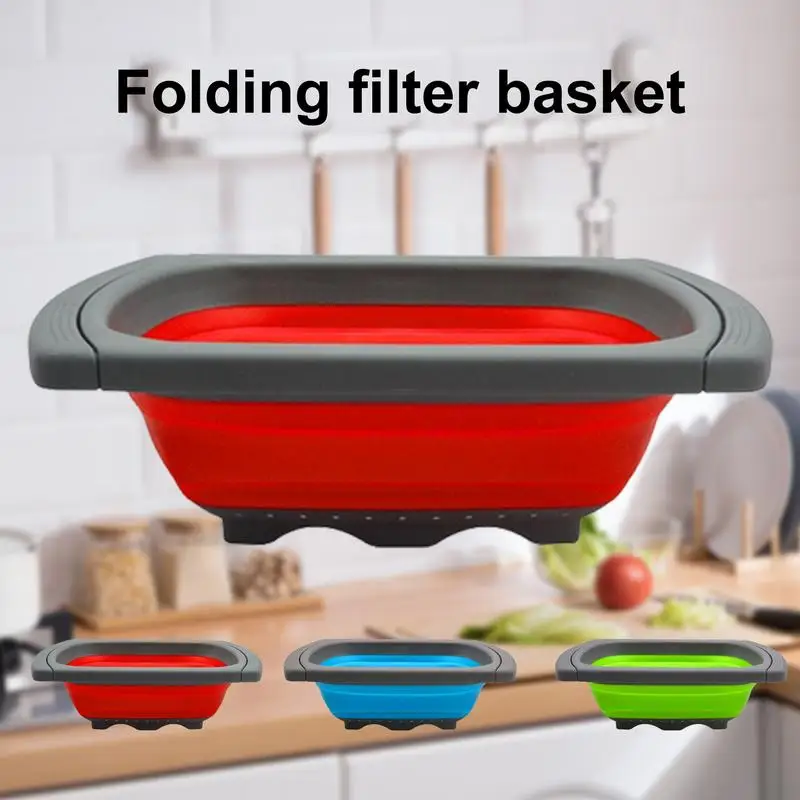 

Vegetable Sink Washing Filter Basket Silicone Folding Drain Retractable Collapsible Drainer with Handle Kitchen Storage Tool